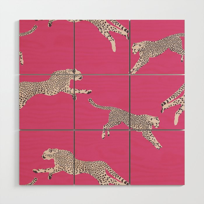 Leaping Cheetahs  Magenta Wood Wall Art Gallery Image 1