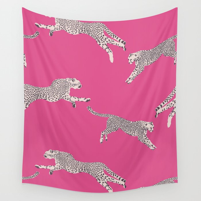 Leaping Cheetahs  Magenta Wall Tapestry Gallery Image 1