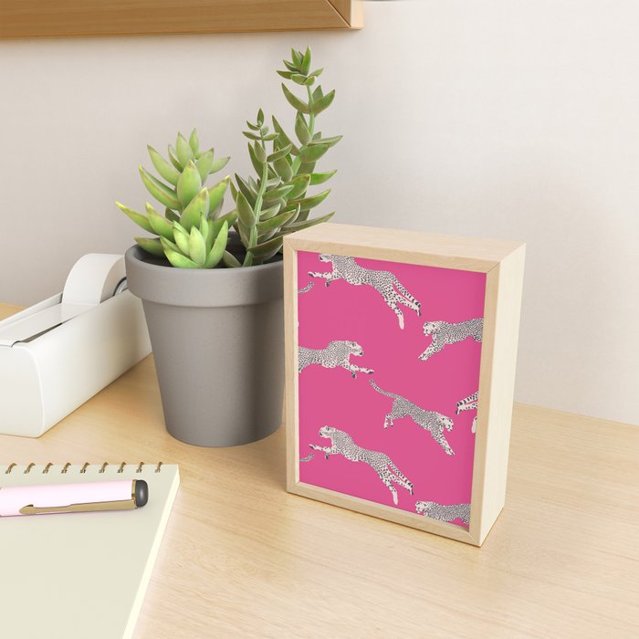 Leaping Cheetahs  Magenta Mini Art Print Gallery Image 2