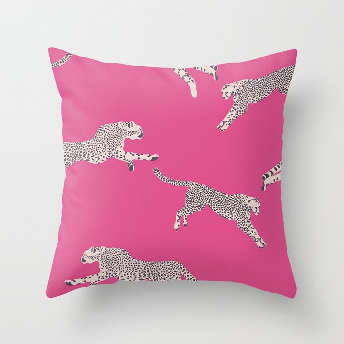 Leaping Cheetahs  Magenta Throw Pillow