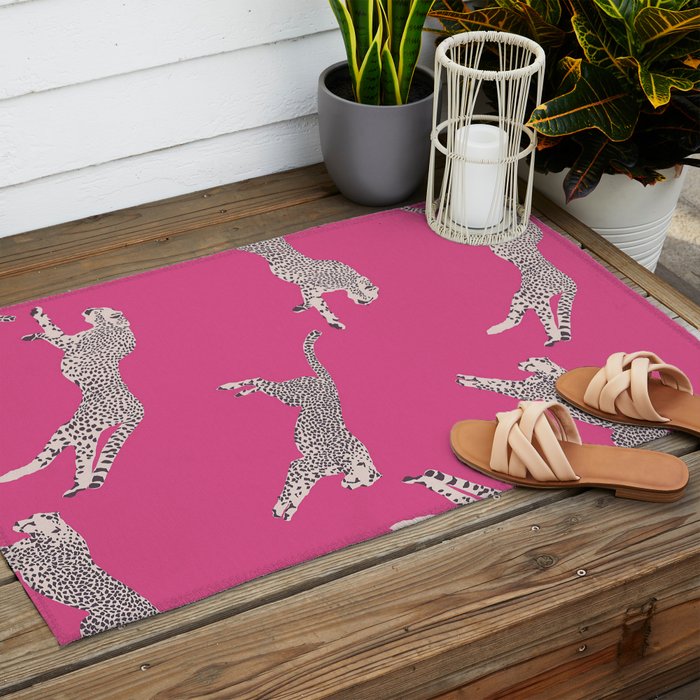 Leaping Cheetahs  Magenta Outdoor Rug Gallery Image 2