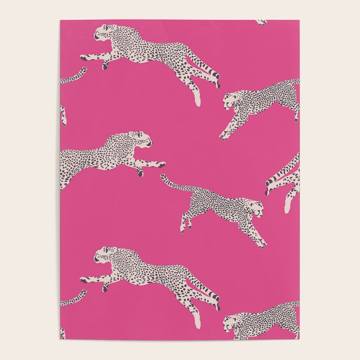 Leaping Cheetahs  Magenta Poster Gallery Image 4