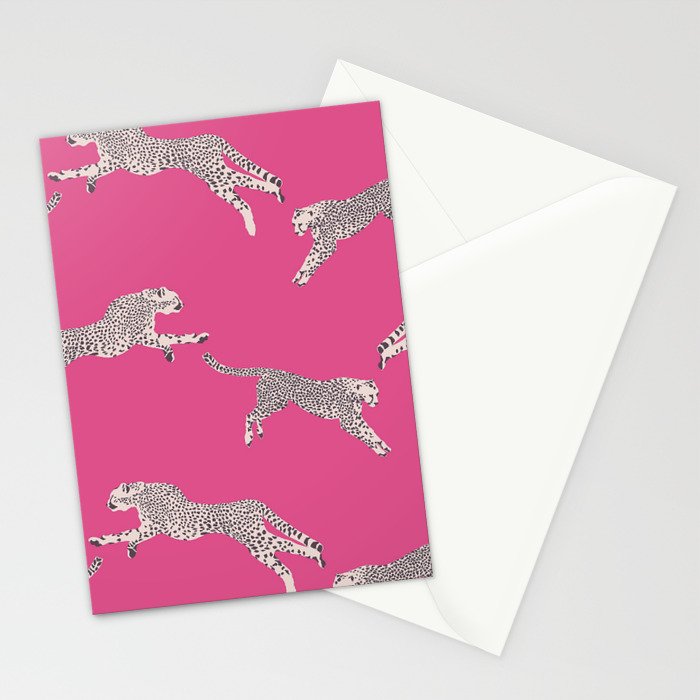 Leaping Cheetahs  Magenta Stationery Card Gallery Image 2
