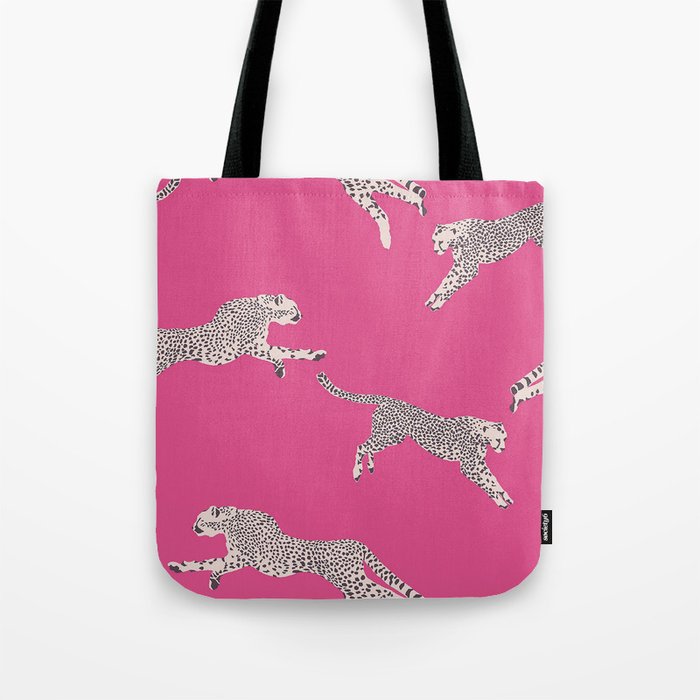 Leaping Cheetahs  Magenta Tote Bag Gallery Image 1