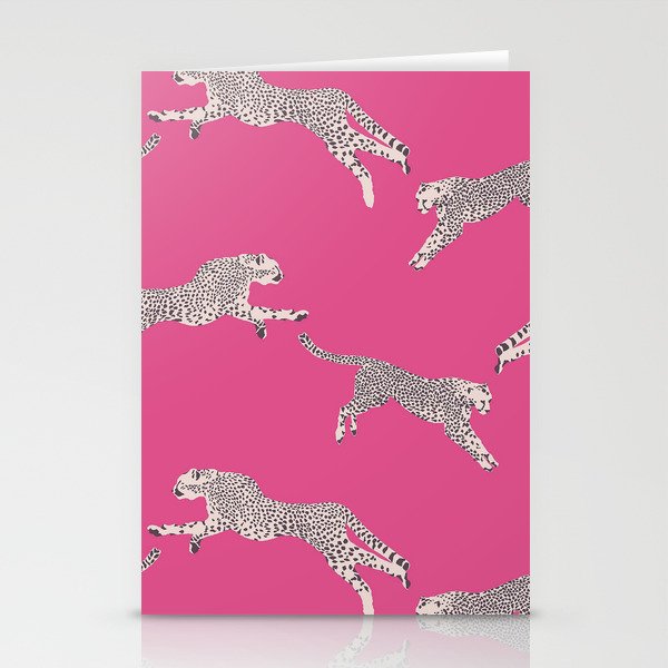 Leaping Cheetahs  Magenta Stationery Card Gallery Image 2