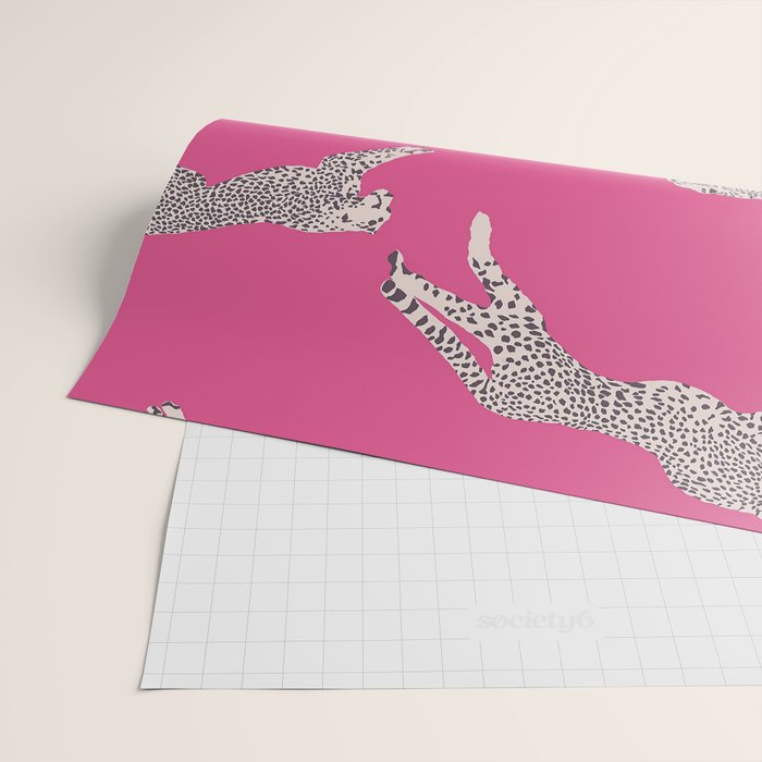 Leaping Cheetahs  Magenta Wrapping Paper Gallery Image 2
