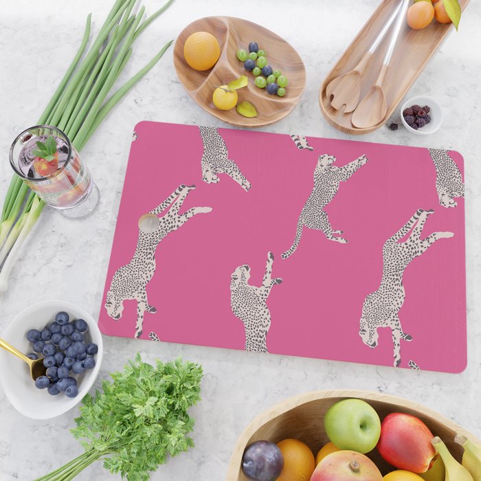Leaping Cheetahs  Magenta Cutting Board Gallery Image 2