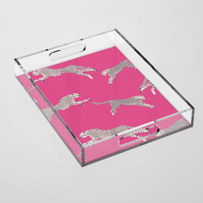 Leaping Cheetahs  Magenta Acrylic Tray Gallery Image 1