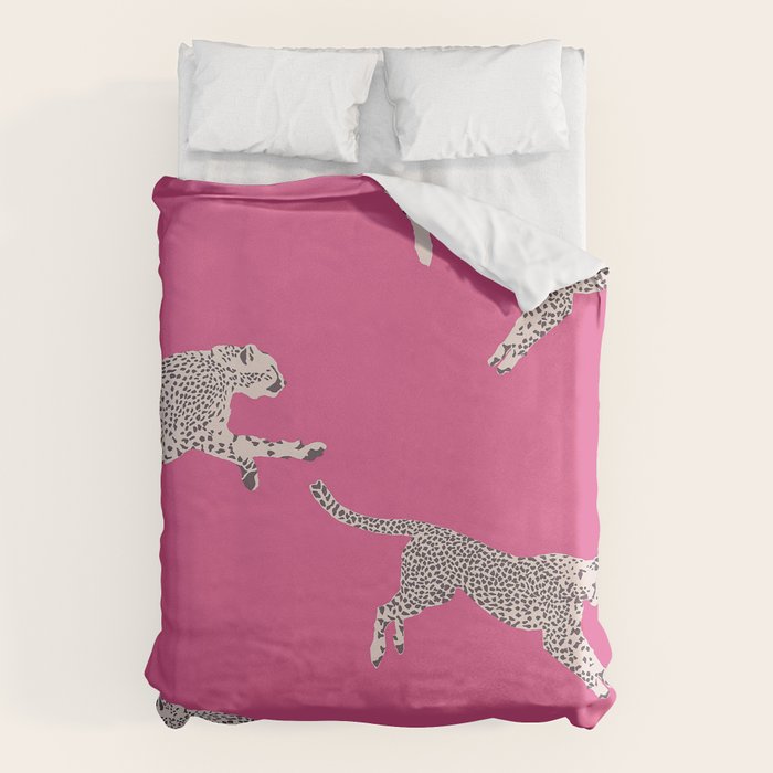 Leaping Cheetahs  Magenta Duvet Cover