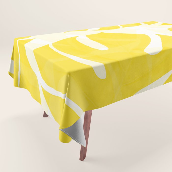 Mellow Yellow Monstera Leaves White Background #decor #society6 #buyart Tablecloth Gallery Image 1