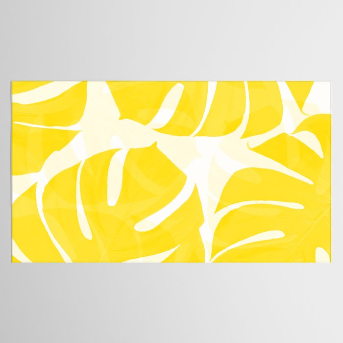 Mellow Yellow Monstera Leaves White Background #decor #society6 #buyart Tablecloth Gallery Image 2