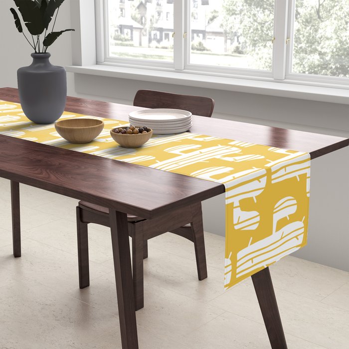 Mid Century Modern Desert Cactus Pattern 835 Yellow Table Runner Gallery Image 2
