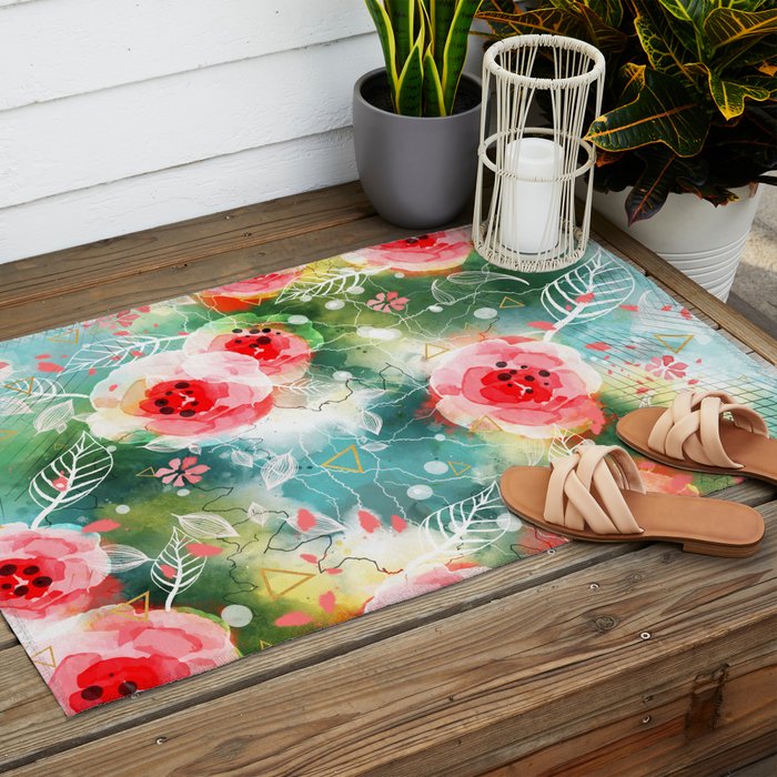 Abstract painting nature and geometric Outdoor Rug Gallery Image 2