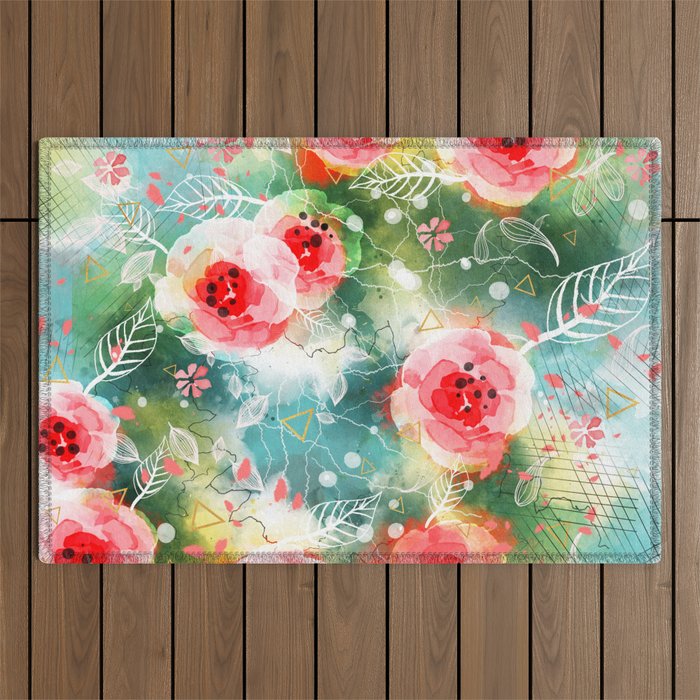 Abstract painting nature and geometric Outdoor Rug Gallery Image 1