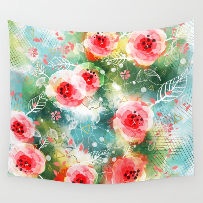 Abstract painting nature and geometric Wall Tapestry Gallery Image 4