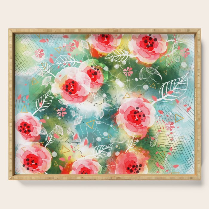 Abstract painting nature and geometric Serving Tray Gallery Image 1