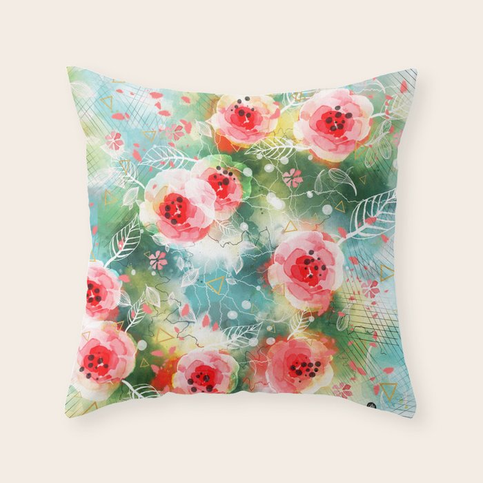 Abstract painting nature and geometric Throw Pillow Gallery Image 1