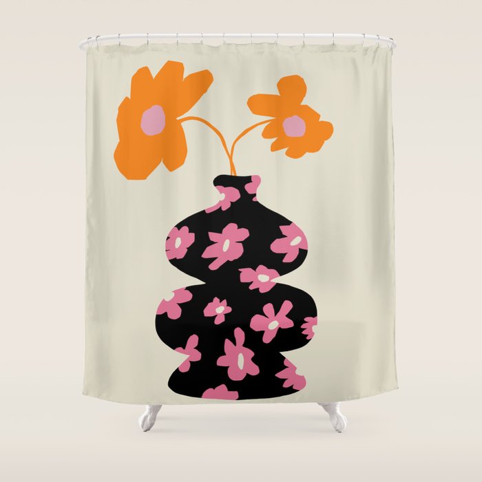 Black floral Vase Shower Curtain Gallery Image 1