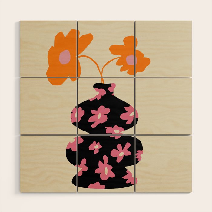 Black floral Vase Wood Wall Art Gallery Image 1
