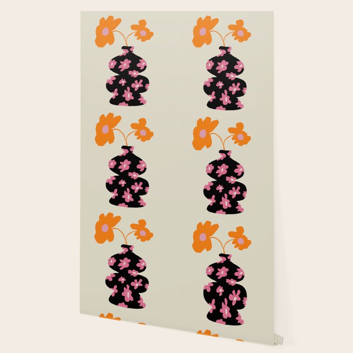 Black floral Vase Wallpaper Gallery Image 2