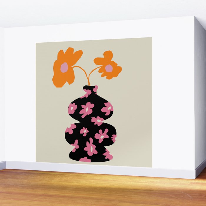 Black floral Vase Wall Mural Gallery Image 2