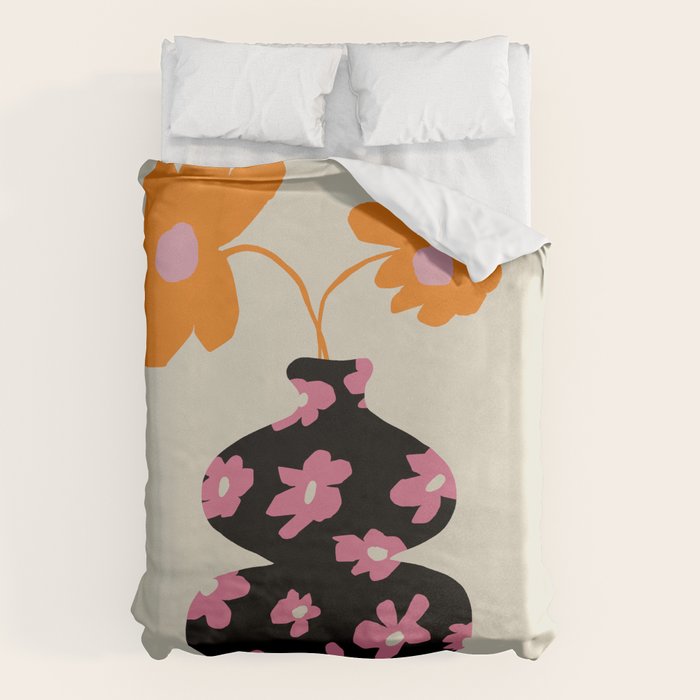 Black floral Vase Duvet Cover Gallery Image 1