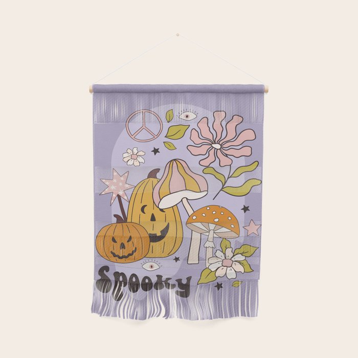 Hippie Groovy Halloween Print in Pastel Lilac Wall Hanging Gallery Image 1