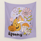 Hippie Groovy Halloween Print in Pastel Lilac Wall Tapestry Gallery Image 4