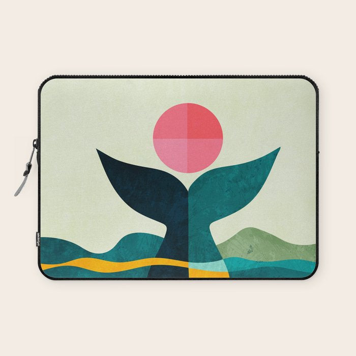 mid century whale sun sea Laptop Sleeve Gallery Image 1