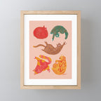 Sleepy Cozy Kitty Cats in Green & Orange Mini Art Print Gallery Image 1