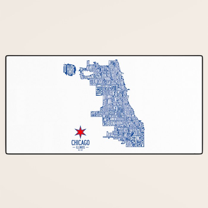 Chicago Neighborhood Map in Blue Desk Mat Gallery Image 3