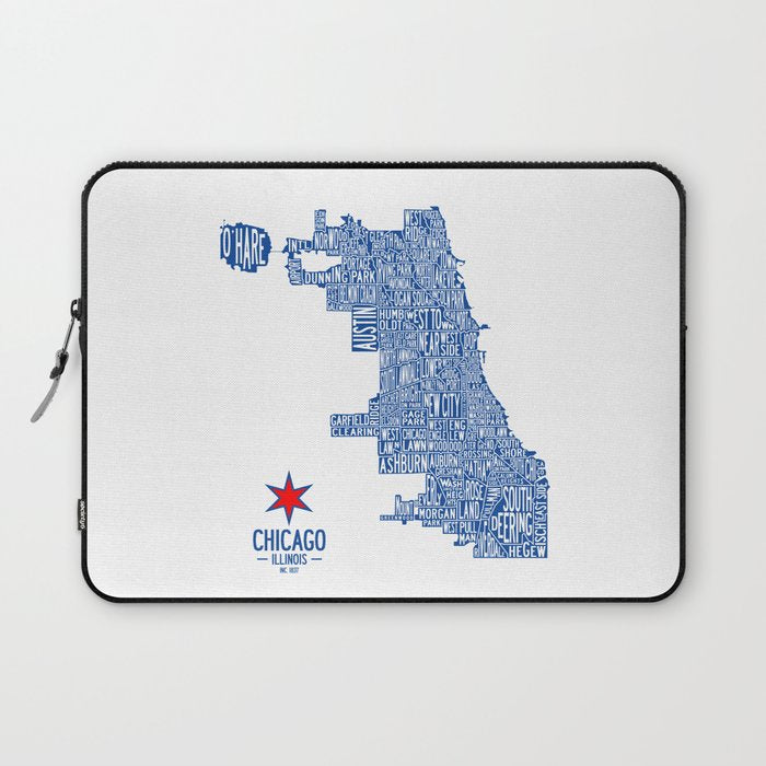 Chicago Neighborhood Map in Blue Laptop Sleeve Gallery Image 1