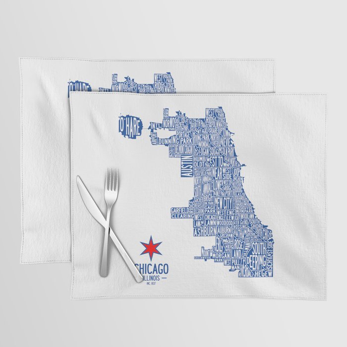 Chicago Neighborhood Map in Blue Placemat Gallery Image 1