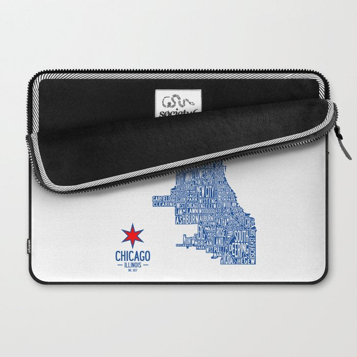 Chicago Neighborhood Map in Blue Laptop Sleeve Gallery Image 2