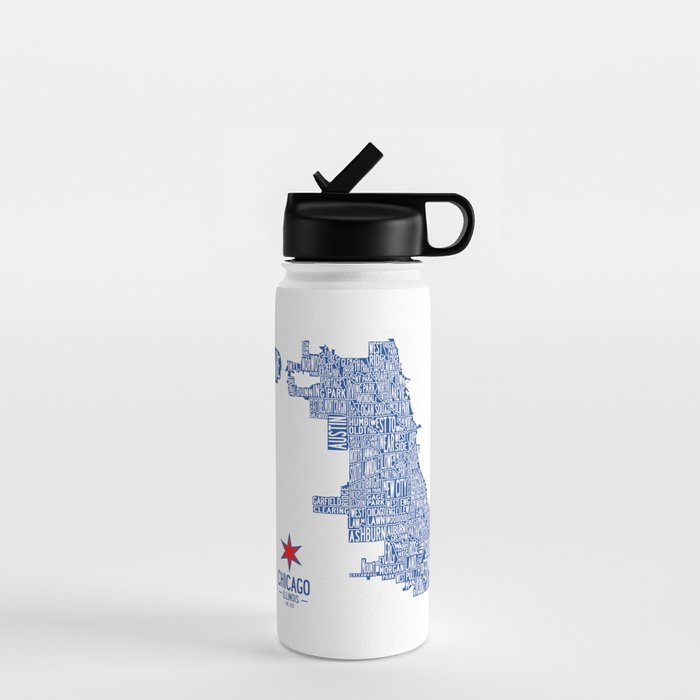 Chicago Neighborhood Map in Blue Water Bottle Gallery Image 1