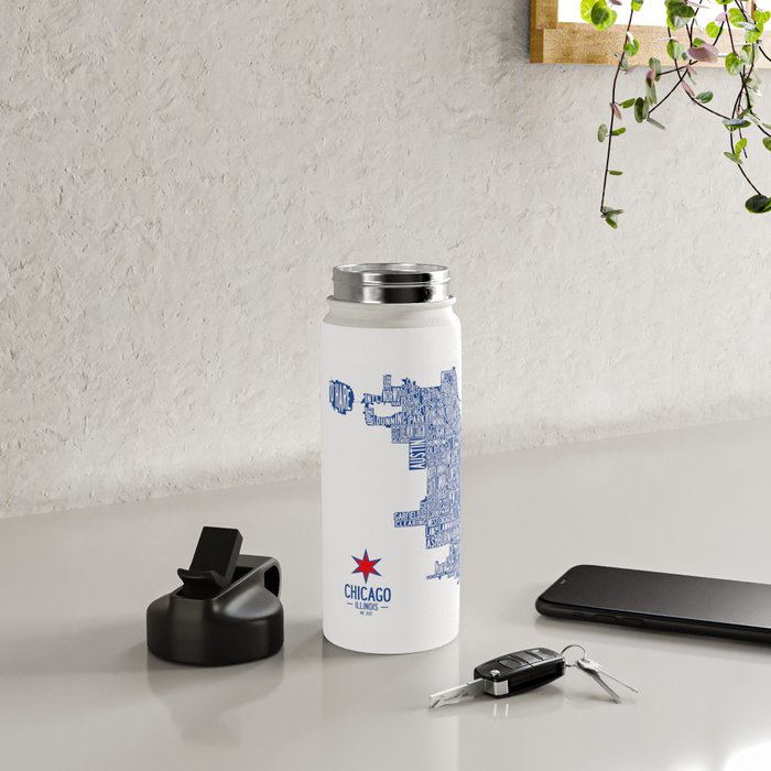 Chicago Neighborhood Map in Blue Water Bottle Gallery Image 4