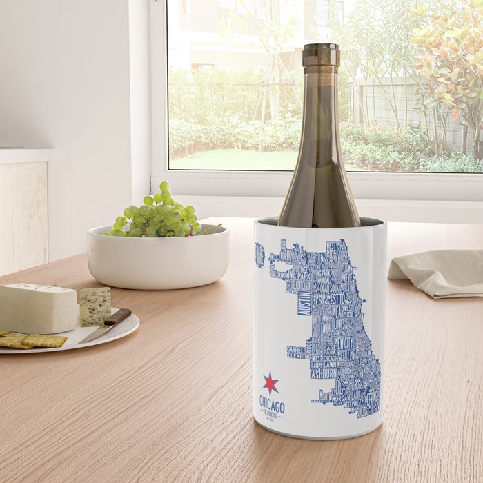 Chicago Neighborhood Map in Blue Wine Chiller Gallery Image 4
