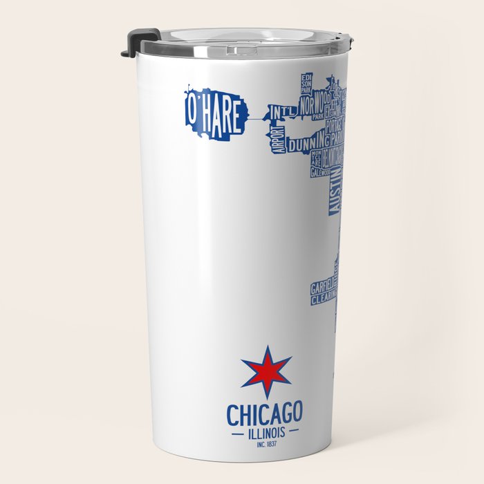 Chicago Neighborhood Map in Blue Travel Mug Gallery Image 3