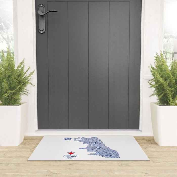 Chicago Neighborhood Map in Blue Welcome Mat Gallery Image 3