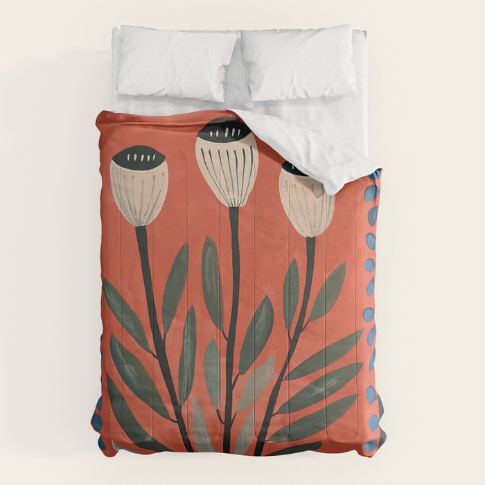 Terracotta Poppy Pod Folk Art Comforter Gallery Image 6
