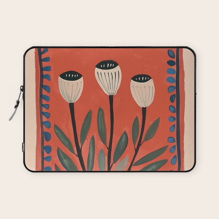 Terracotta Poppy Pod Folk Art Laptop Sleeve Gallery Image 1