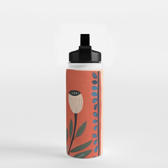 Terracotta Poppy Pod Folk Art Water Bottle Gallery Image 2
