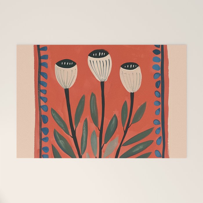 Terracotta Poppy Pod Folk Art Welcome Mat Gallery Image 1