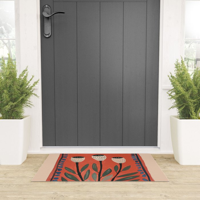 Terracotta Poppy Pod Folk Art Welcome Mat Gallery Image 3