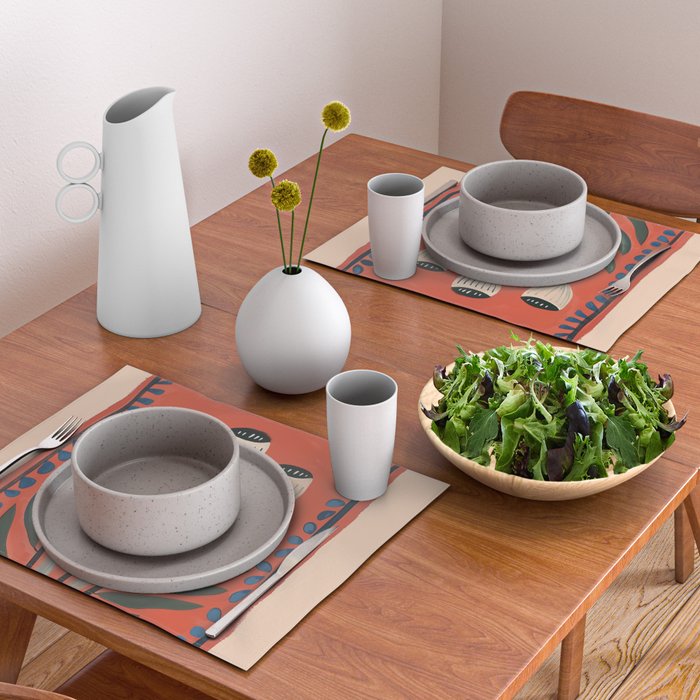 Terracotta Poppy Pod Folk Art Placemat Gallery Image 2