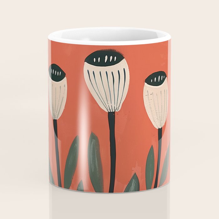 Terracotta Poppy Pod Folk Art Coffee Mug Gallery Image 4
