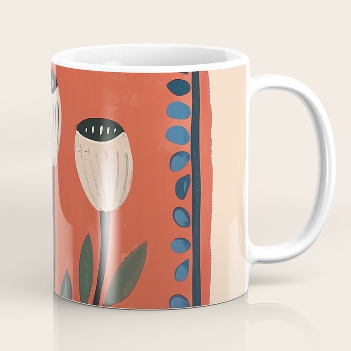 Terracotta Poppy Pod Folk Art Coffee Mug Gallery Image 1