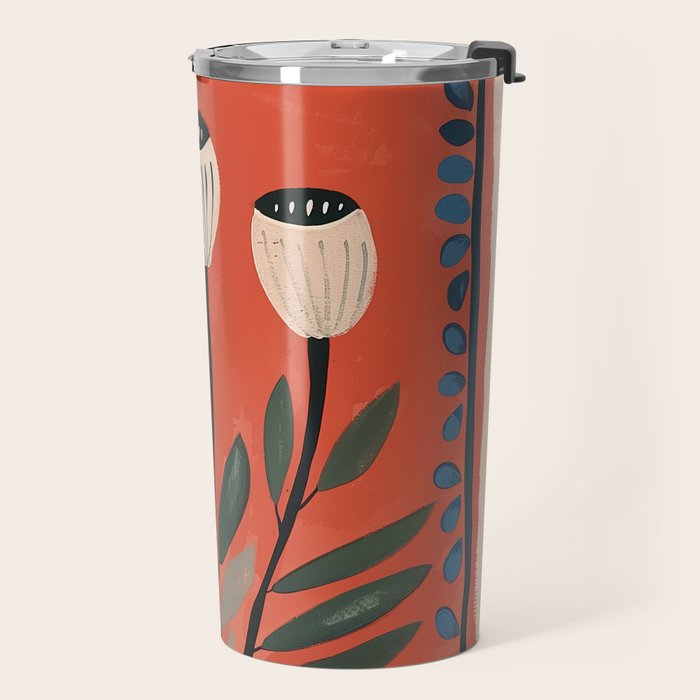 Terracotta Poppy Pod Folk Art Travel Mug Gallery Image 2