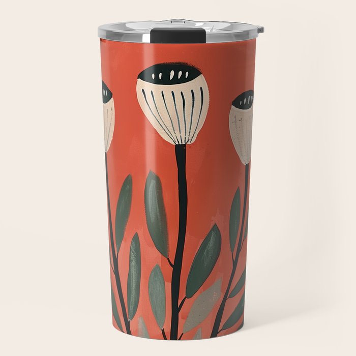 Terracotta Poppy Pod Folk Art Travel Mug Gallery Image 1