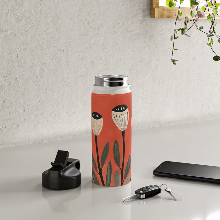 Terracotta Poppy Pod Folk Art Water Bottle Gallery Image 4